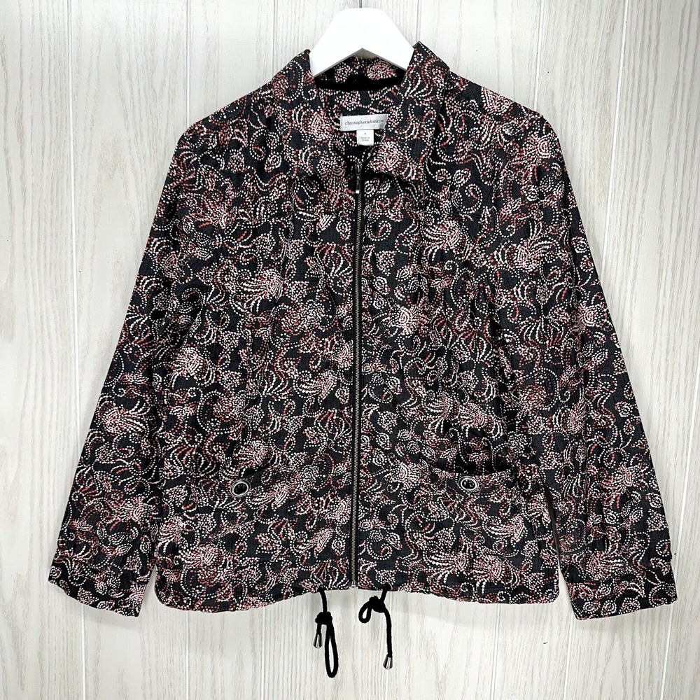 Christopher & Banks Jacket Womens‎ Small Black Red Full Zip Lightweight Collar